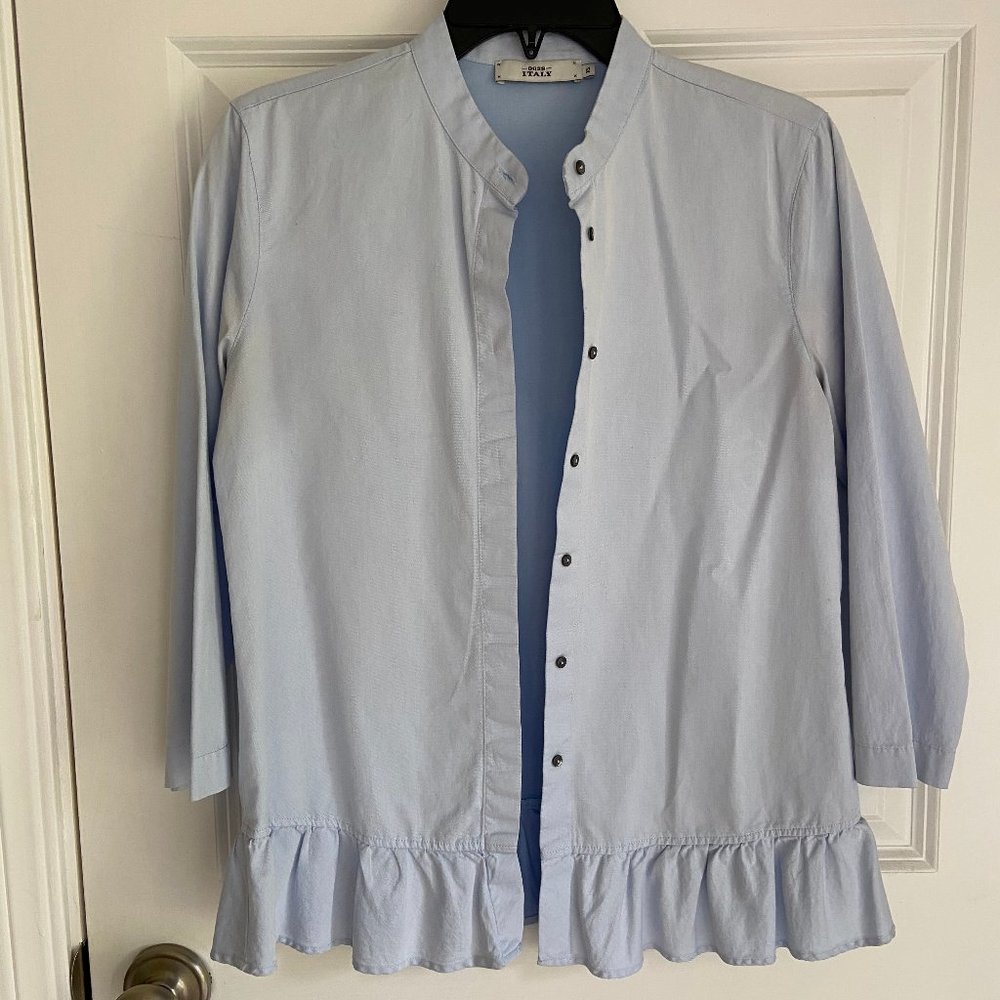 0039 Italy Light Blue Blouse with Ruffle XS